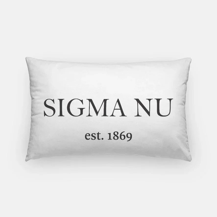 Sigma Nu Lumbar Pillow Cover - Traditional 1869 White Black Pillow Covers