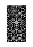 Alpha Omicron Pi Samsung Galaxy 24, 23 Mobile Phone Case - Black Ornate Gloss Mobile Phone Cases