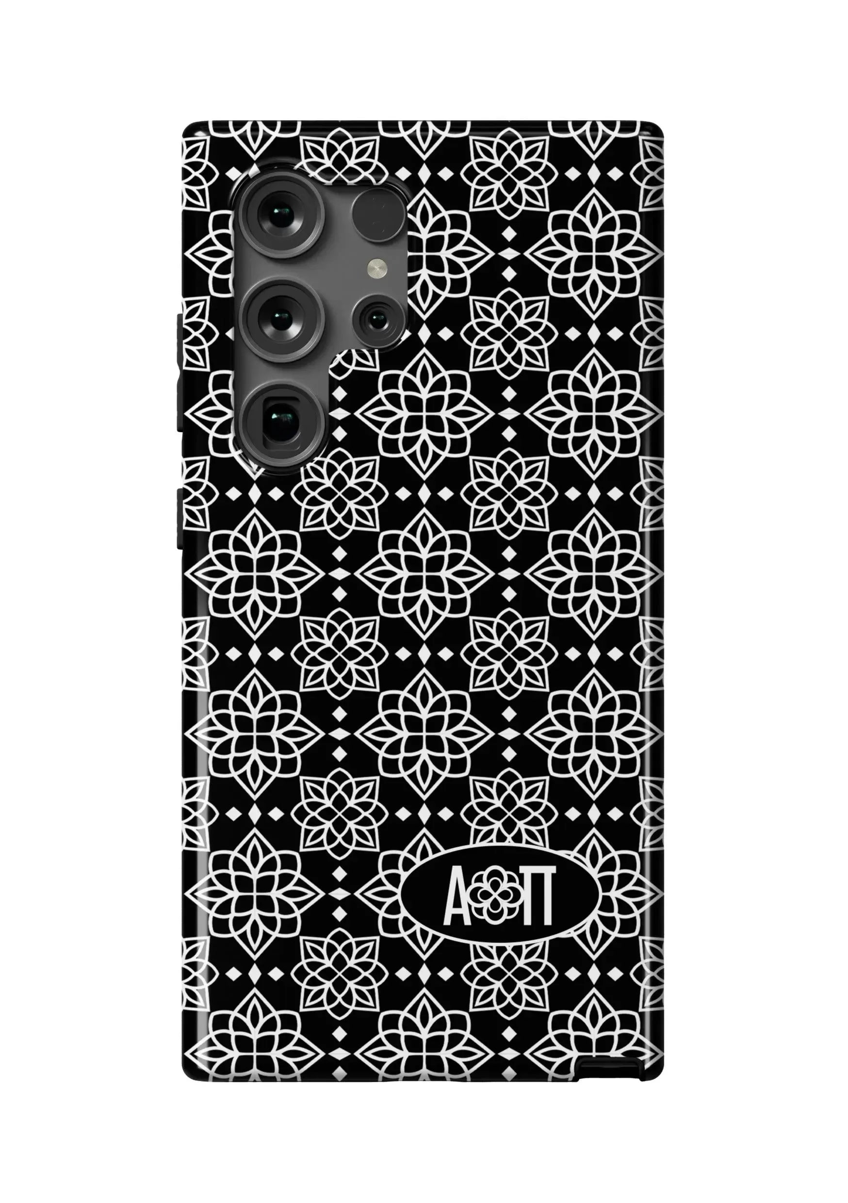 Alpha Omicron Pi Samsung Galaxy Mobile Phone Case - Black Ornate