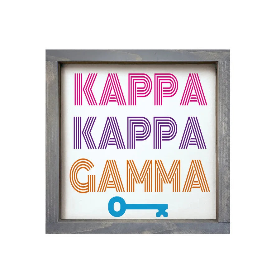 Kappa Kappa Gamma Monoton Framed Wood Sign - 12"x12" Weathered Gray Wall Art & Signs