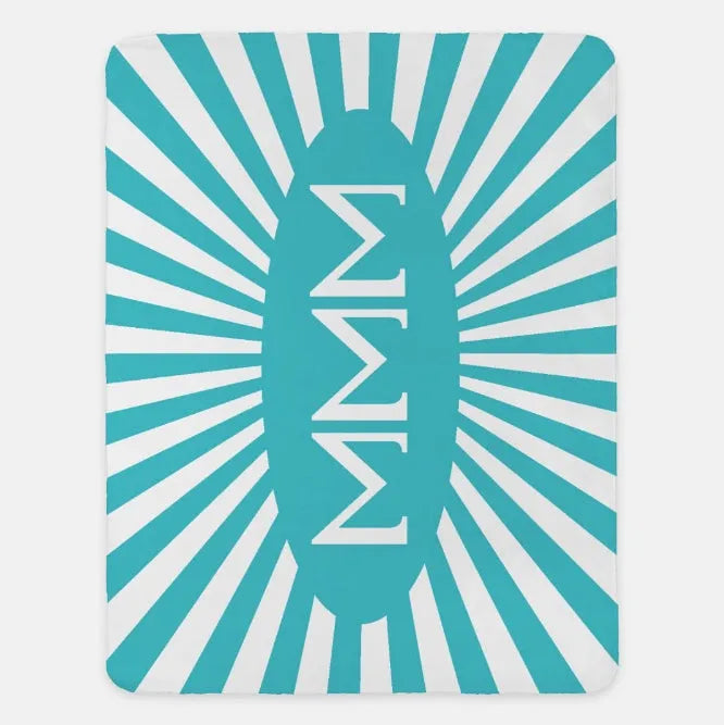 Tri Sigma XL 60x80 Sherpa Throw Blanket Starburst Sea Blue Throw Blankets