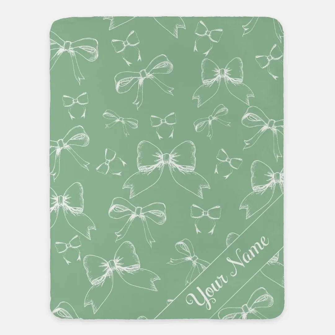 Bows XL 60x80 Sherpa Blanket Green Personalized Throw Blankets