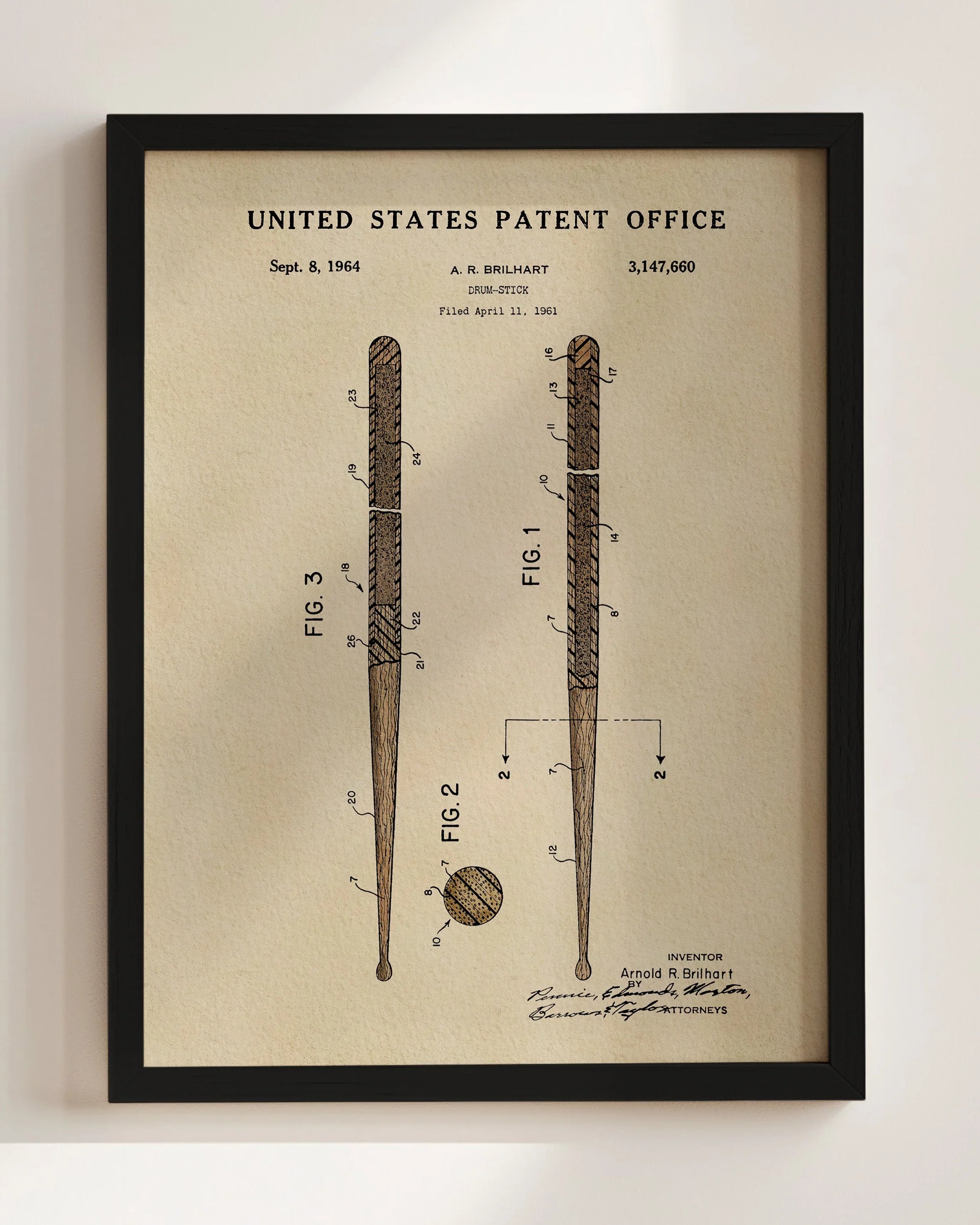 Drumsticks US Patent Art Print | Wall Art | Music Themed Dorm Decor