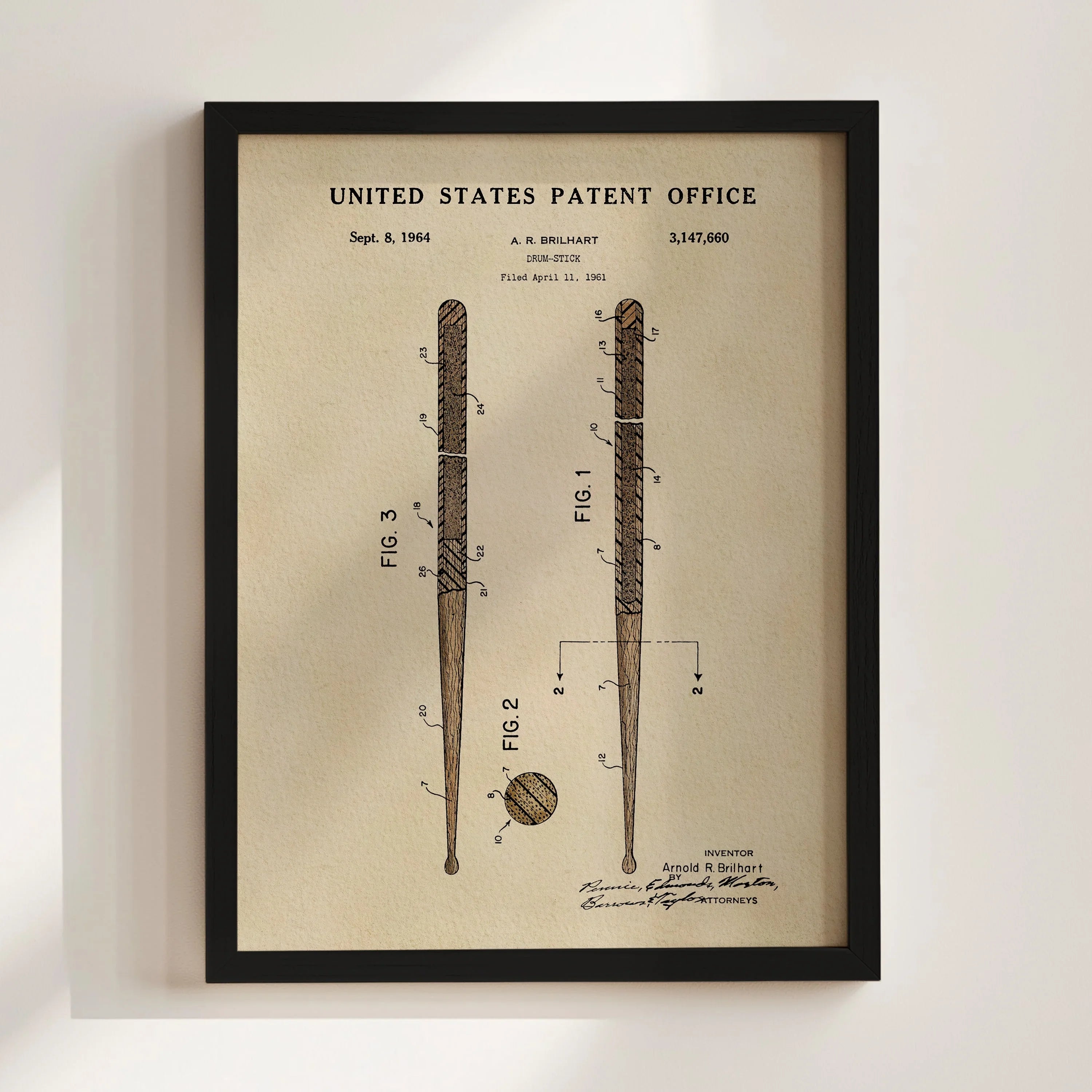 Drumsticks US Patent Art Print | Wall Art | Music Themed Dorm Decor