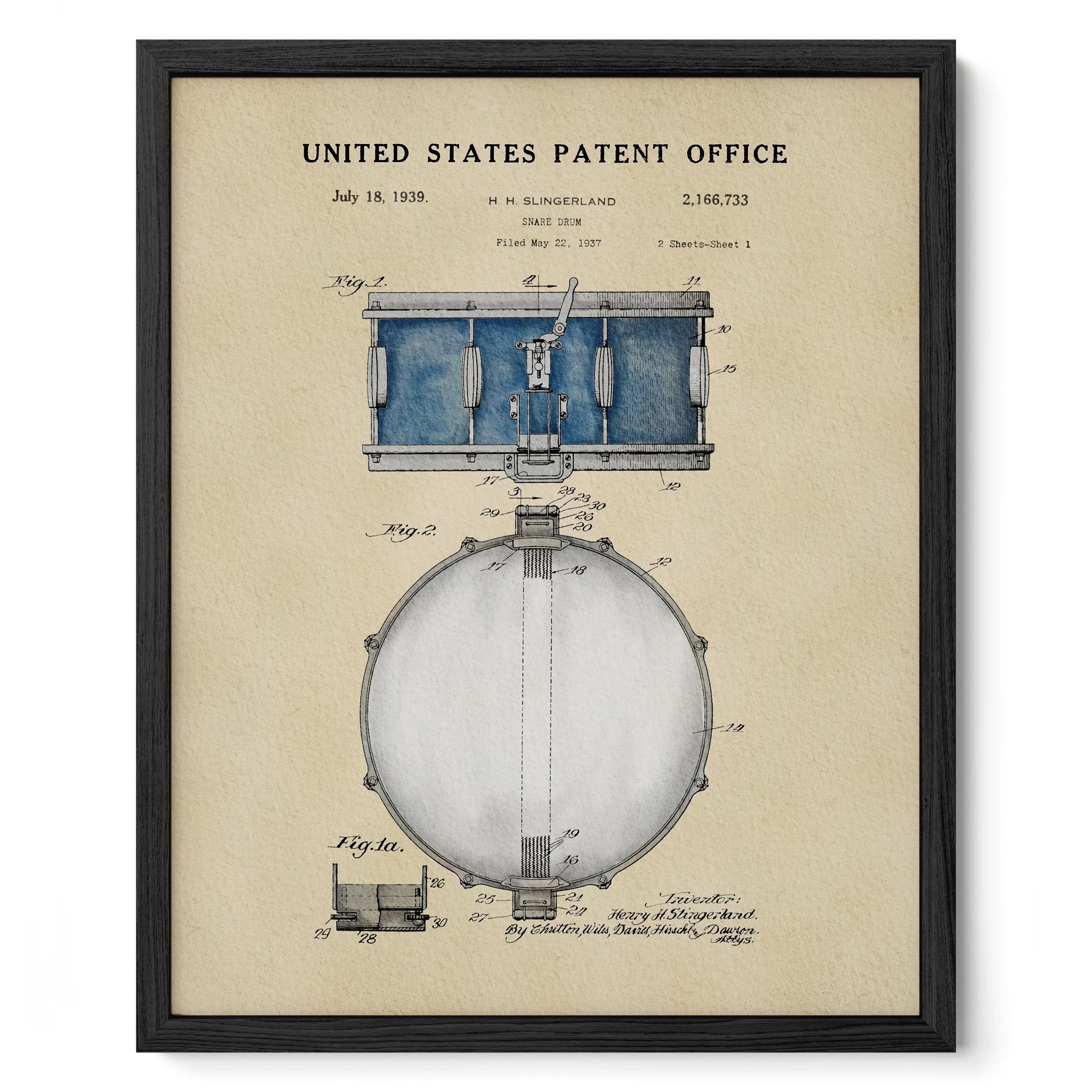 Snare Drum US Patent Art Print | Wall Art | Music-Themed Dorm Decor