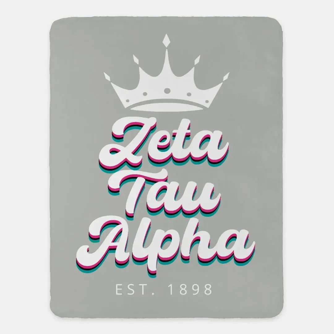 Zeta Tau Alpha Sherpa Blanket - Retro XL 60"x80" Throw Blankets