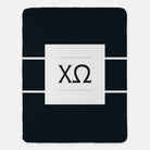 Chi Omega XL 60x80 Black Sherpa Throw Blanket - White Stripe Throw Blankets