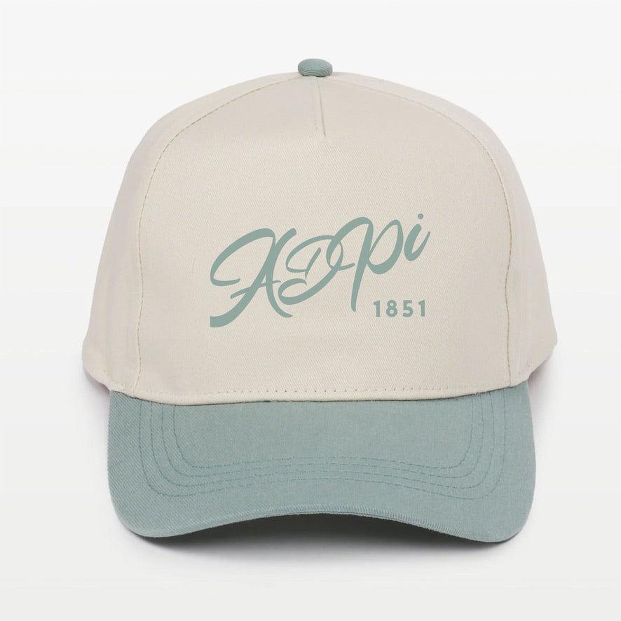 ADPi Embroidered Two-Tone Baseball Cap - Script 1851 | Custom Gifts