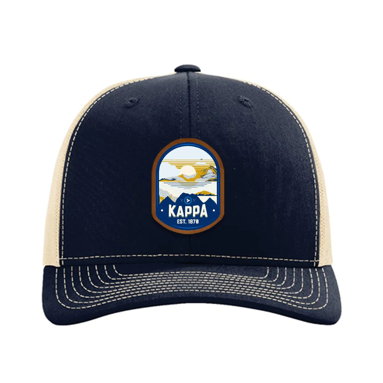 Kappa Kappa Gamma Richardson 112 UV Print Leatherette Patch Trucker Hat - Ventura Navy Khaki Trucker Hat