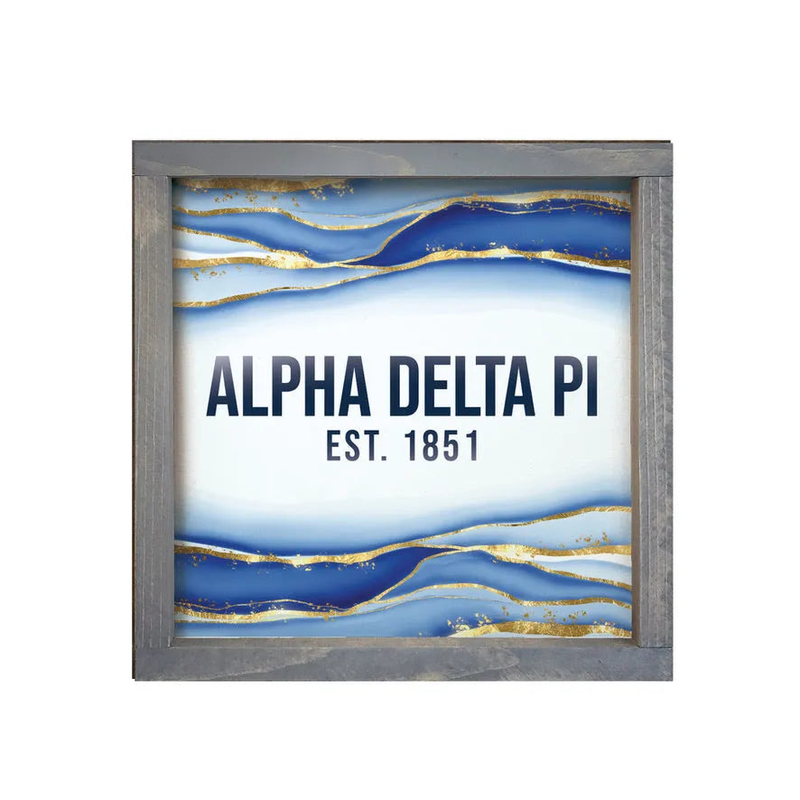 Alpha Delta Pi 12x12 Wood Framed Sign - Geode Weathered Gray Wall Art & Signs