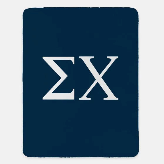 Sigma Chi XL 60x80 Sherpa Throw Blanket - Greek Letters Deep Blue Throw Blankets