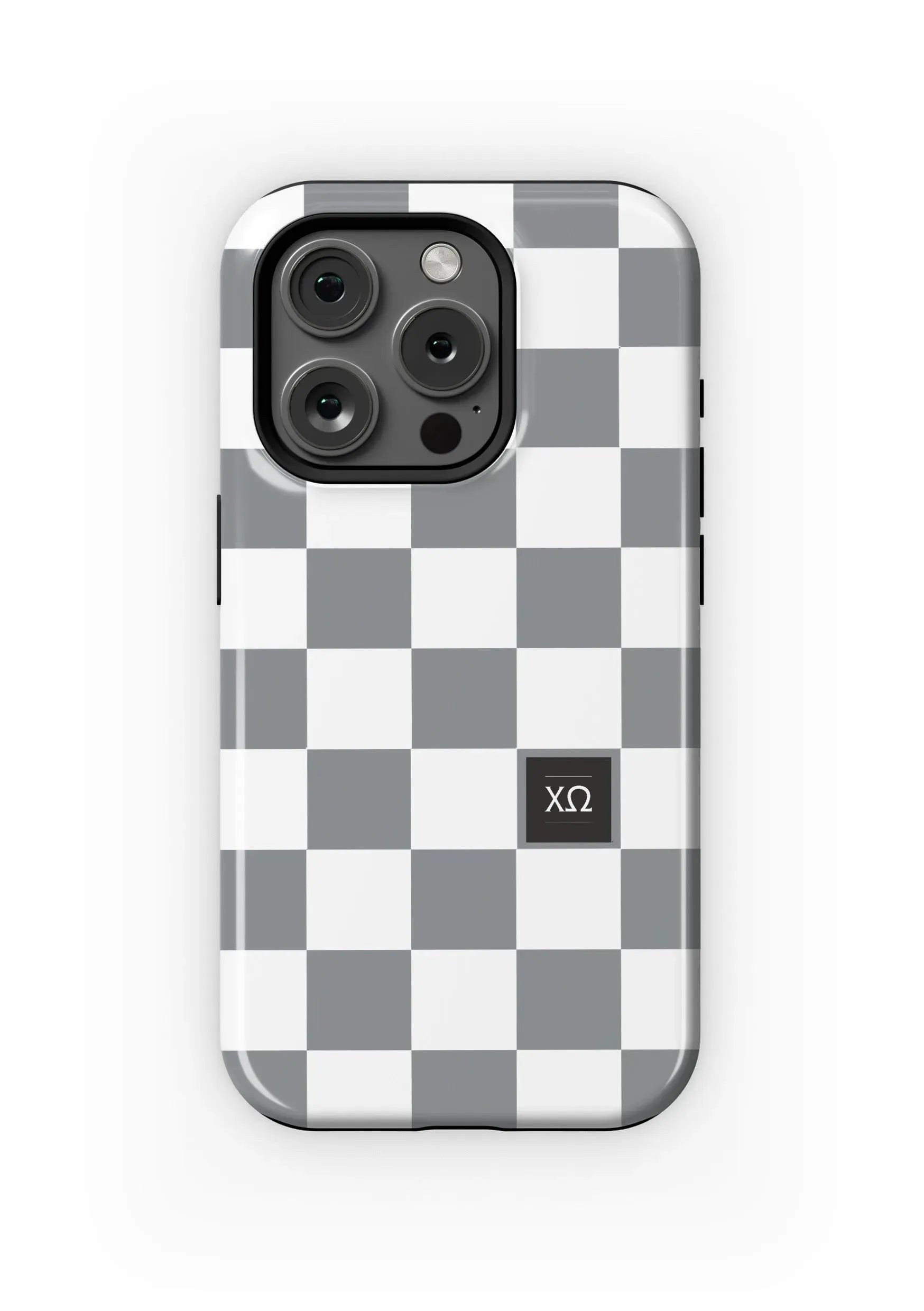 Chi Omega iPhone 16, 15, 14 Mobile Phone Case - Grey Check Gloss Mobile Phone Cases