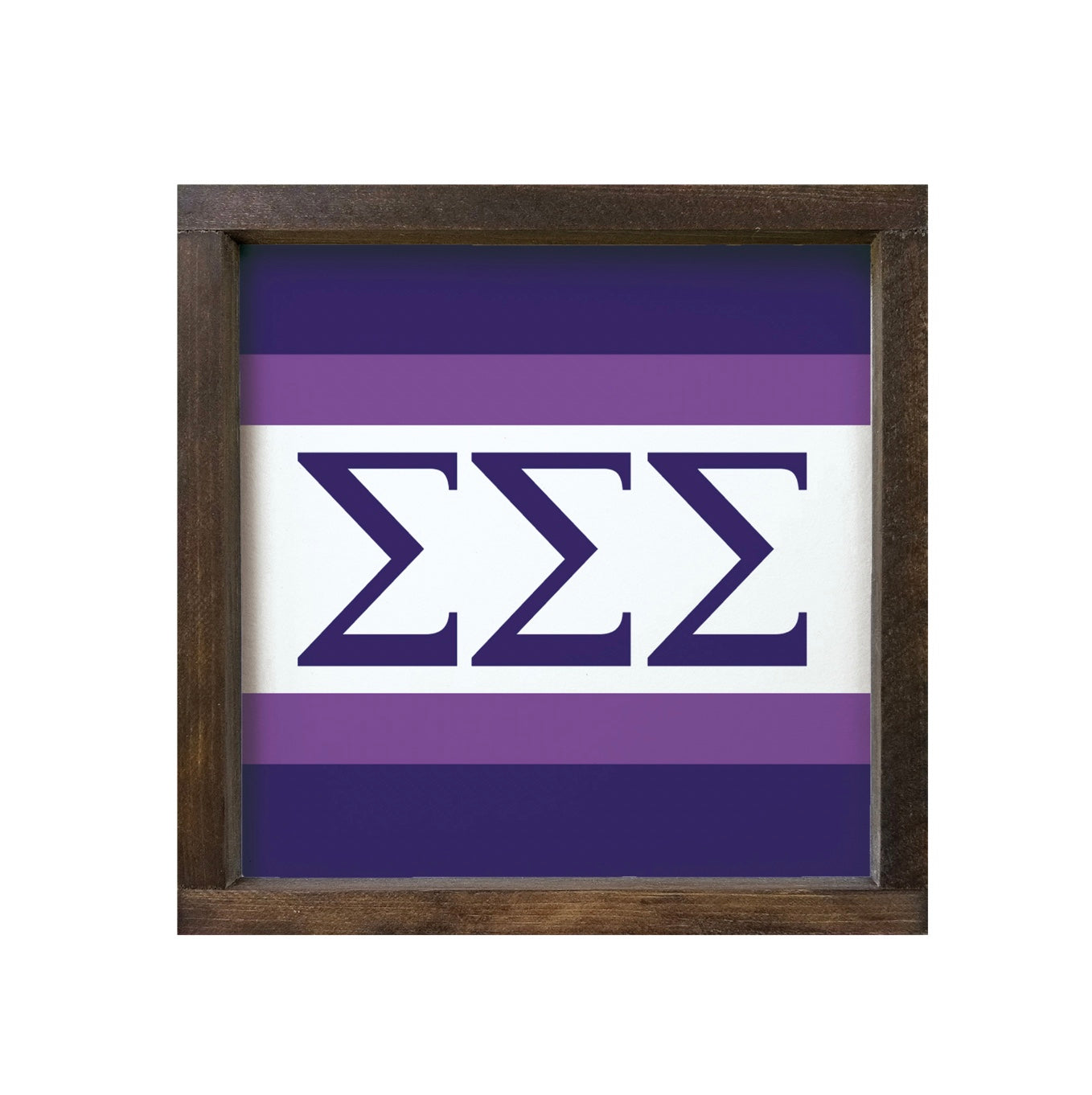 Tri Sigma 12x12 Wood Framed Sign - Stripes Walnut Stain Wall Art & Signs