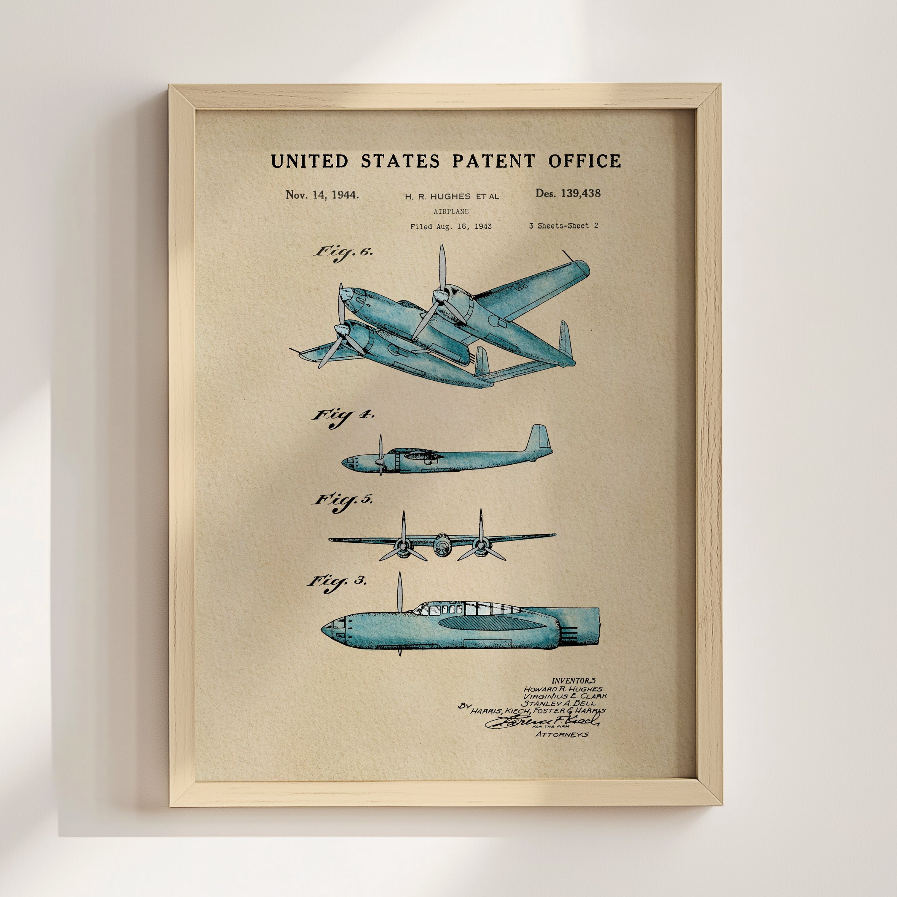 Vintage Airplane US Patent Art Print | Guys Dorm Decor | Wall Art
