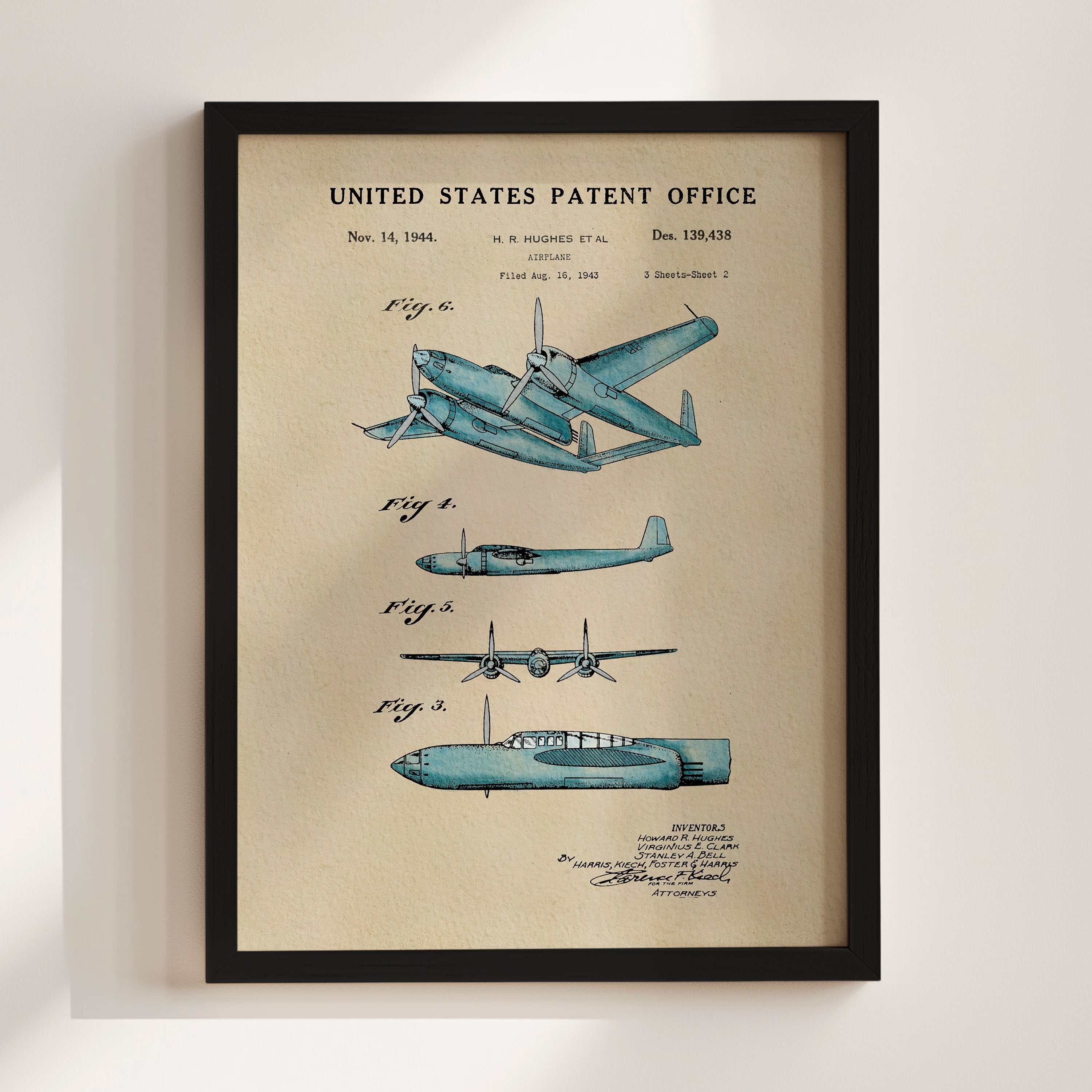 Vintage Airplane US Patent Art Print | Guys Dorm Decor | Wall Art