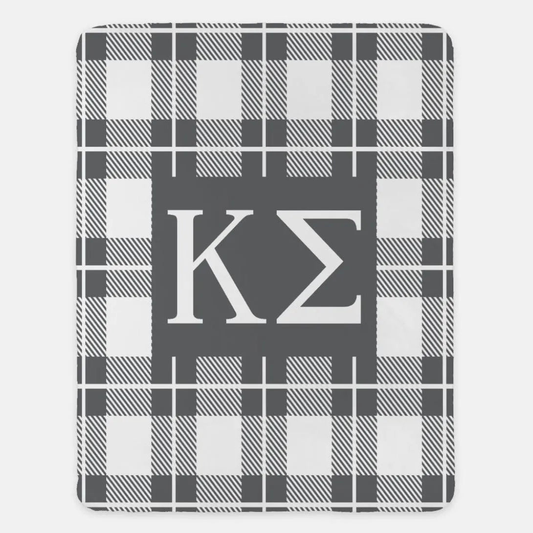 Kappa Sigma XL 60x80 Sherpa Throw Blanket - Plaid Dark Gray Throw Blankets