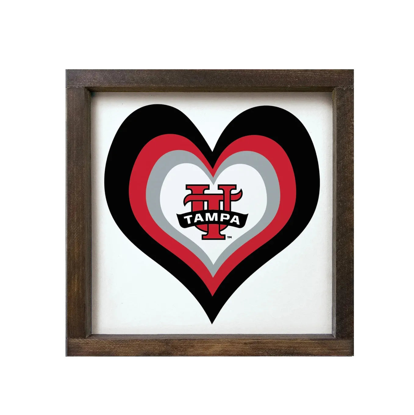 University of Tampa 12x12 Wood Framed Sign - Heart Walnut Stain Wall Art & Signs