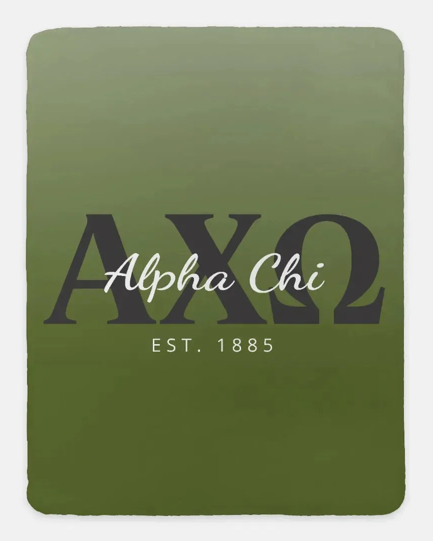 Alpha Chi Omega XL 60x80 Sherpa Blanket - Olive Gradient Throw Blankets