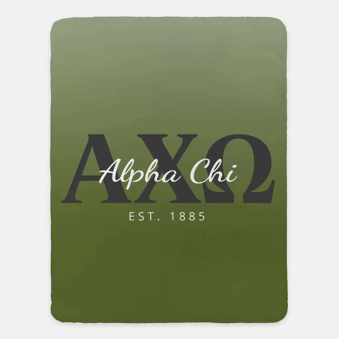 Alpha Chi Omega XL 60x80 Sherpa Blanket - Olive Gradient Throw Blankets