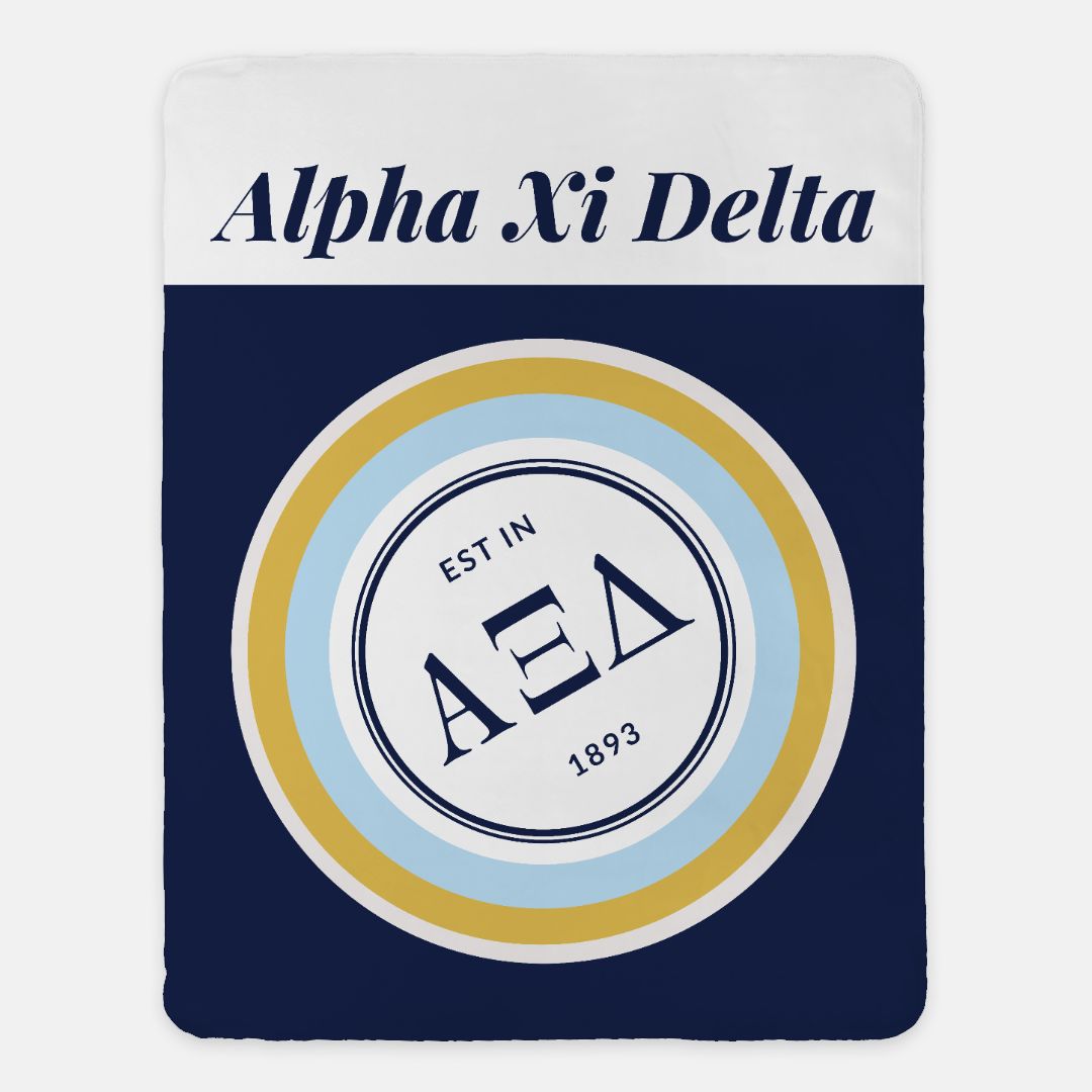 Alpha Xi Delta Bullseye Badge 60x80 Sherpa Blanket | AXiD