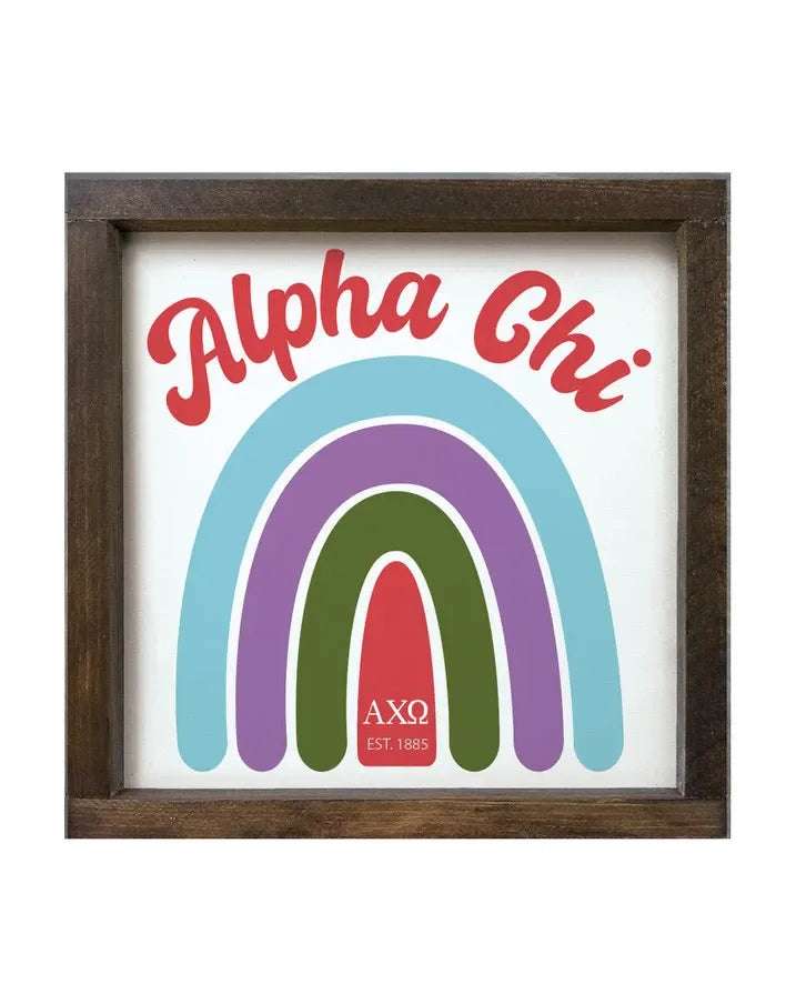 Alpha Chi Omega 12x12 Rainbow Wood Framed Sign Walnut Stain Wall Art & Signs