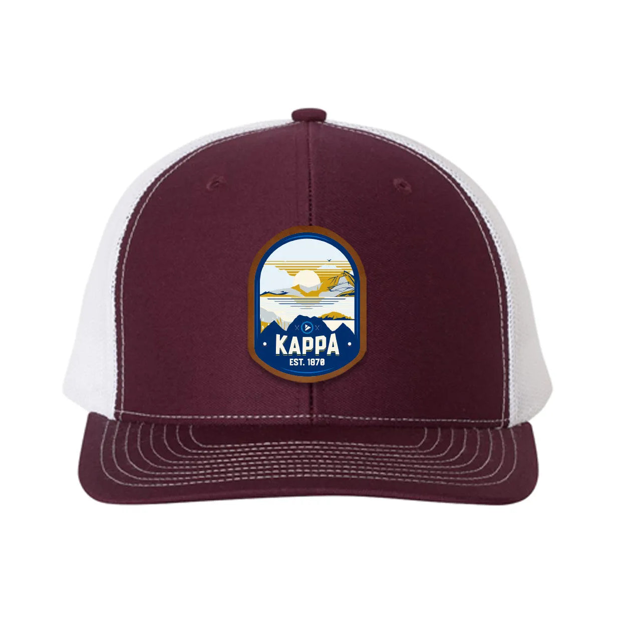 Kappa Kappa Gamma Richardson 112 UV Print Leatherette Patch Trucker Hat - Ventura Maroon White Trucker Hat