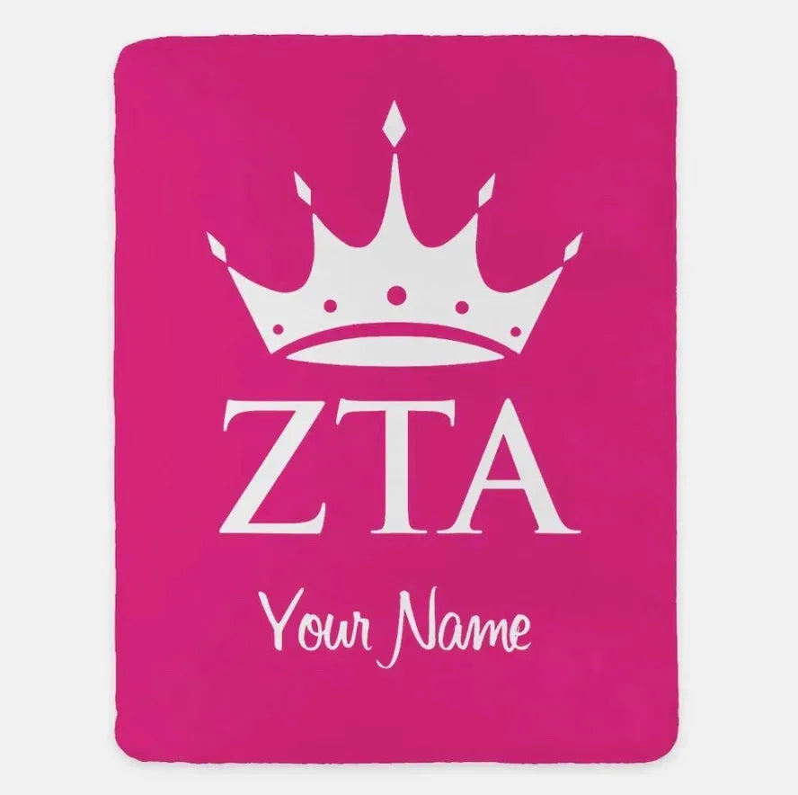 Personalized Zeta Tau Alpha XL 60x80 Sherpa Throw Blanket Pink Throw Blankets