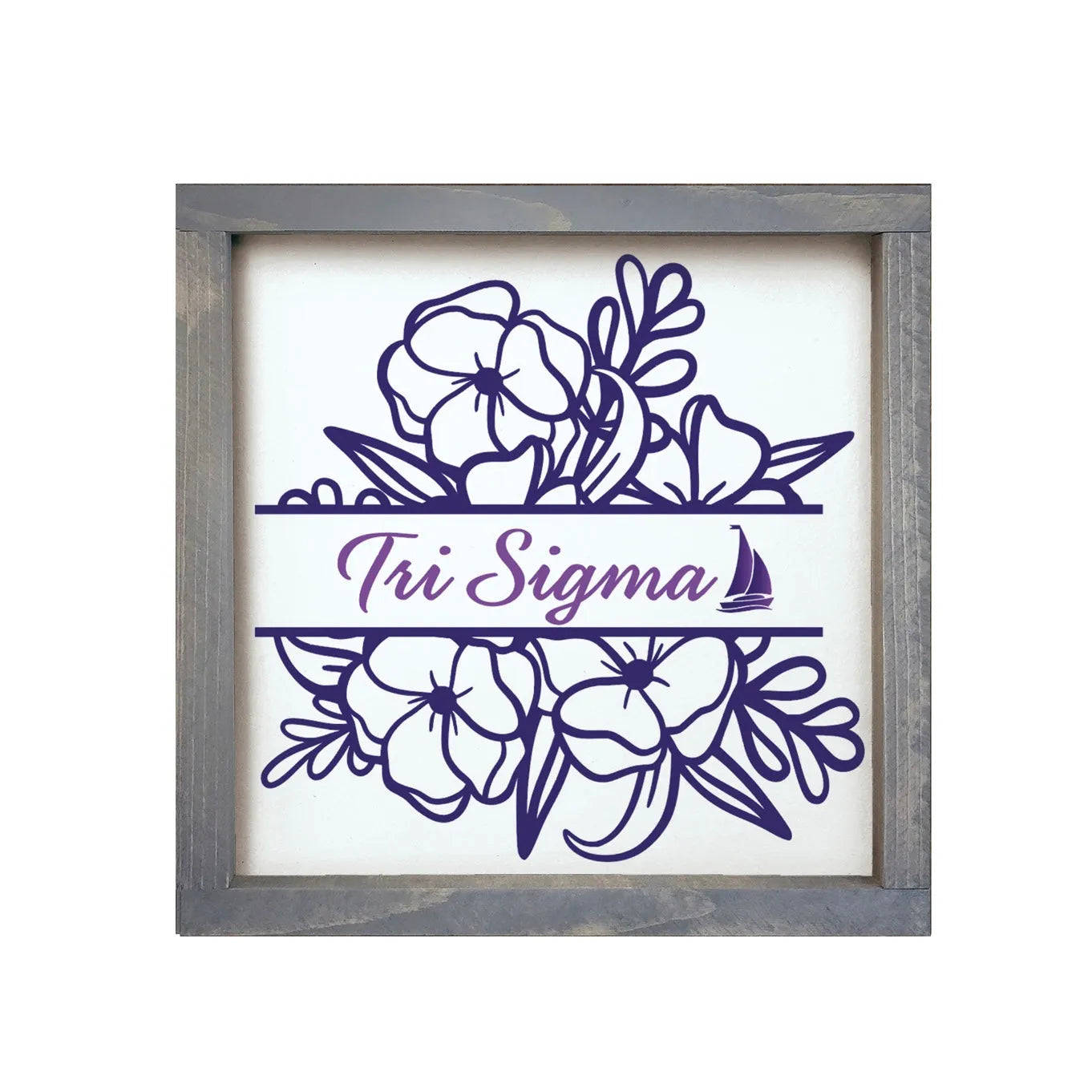 Tri Sigma 12x12 Wood Framed Sign - Violet Monogram Weathered Gray Wall Art & Signs