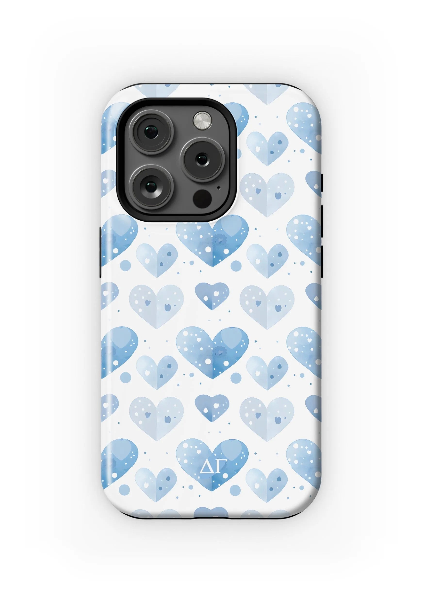 Delta Gamma iPhone 16, 15, 14 Mobile Phone Case - Blue Hearts Matte Mobile Phone Cases