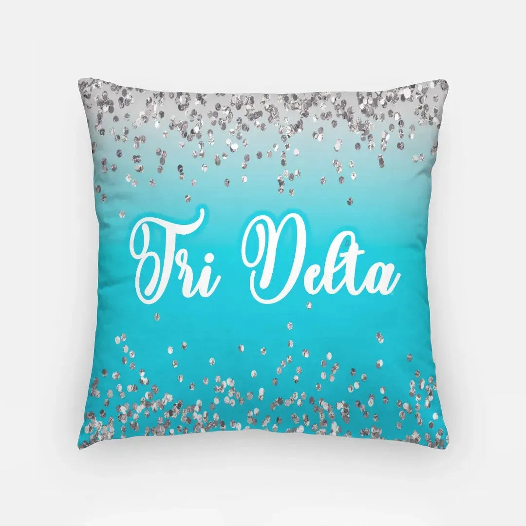 Tri Delta 18" Throw Pillow Cover - Bright Blue Glitter Pillow Covers