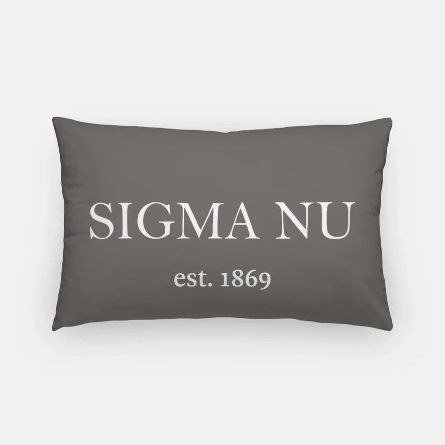 Sigma Nu Lumbar Pillow Cover - Traditional 1869 Gray White Pillow Covers