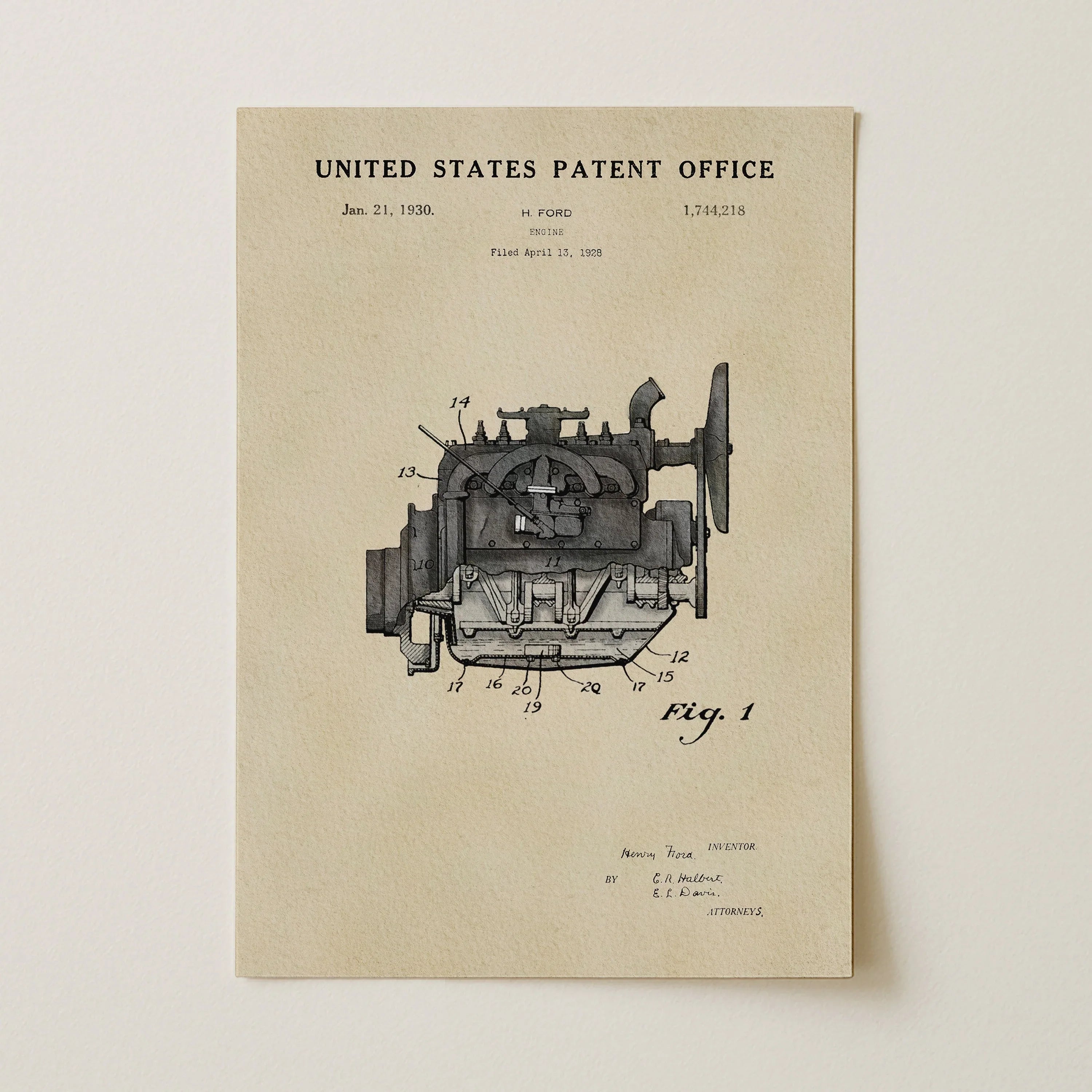 Henry Ford Engine US Patent Wall Art Print | Car Enthusiasts Gifts