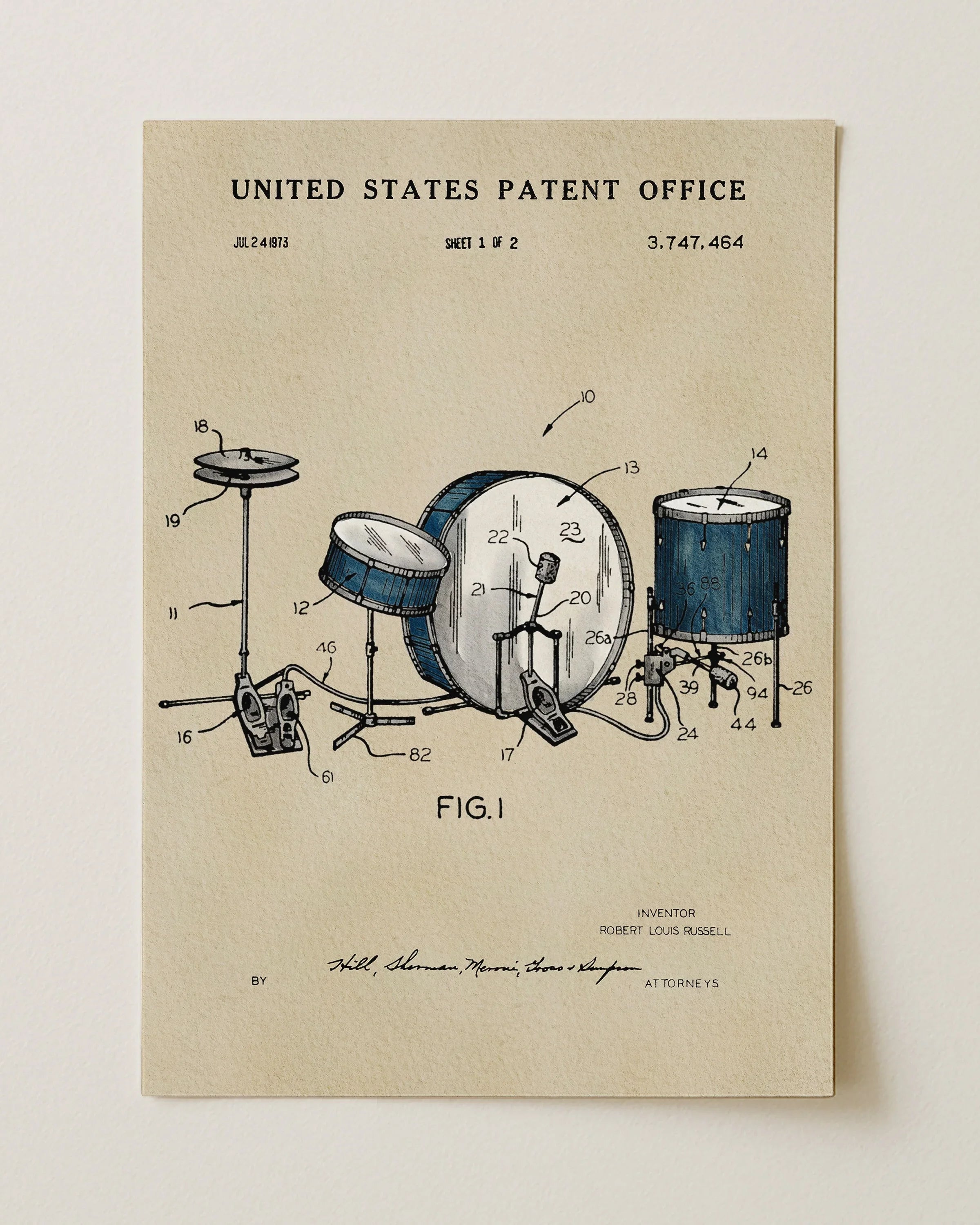 Drumset US Patent Art Print | Music Themed Dorm Decor | Wall Art
