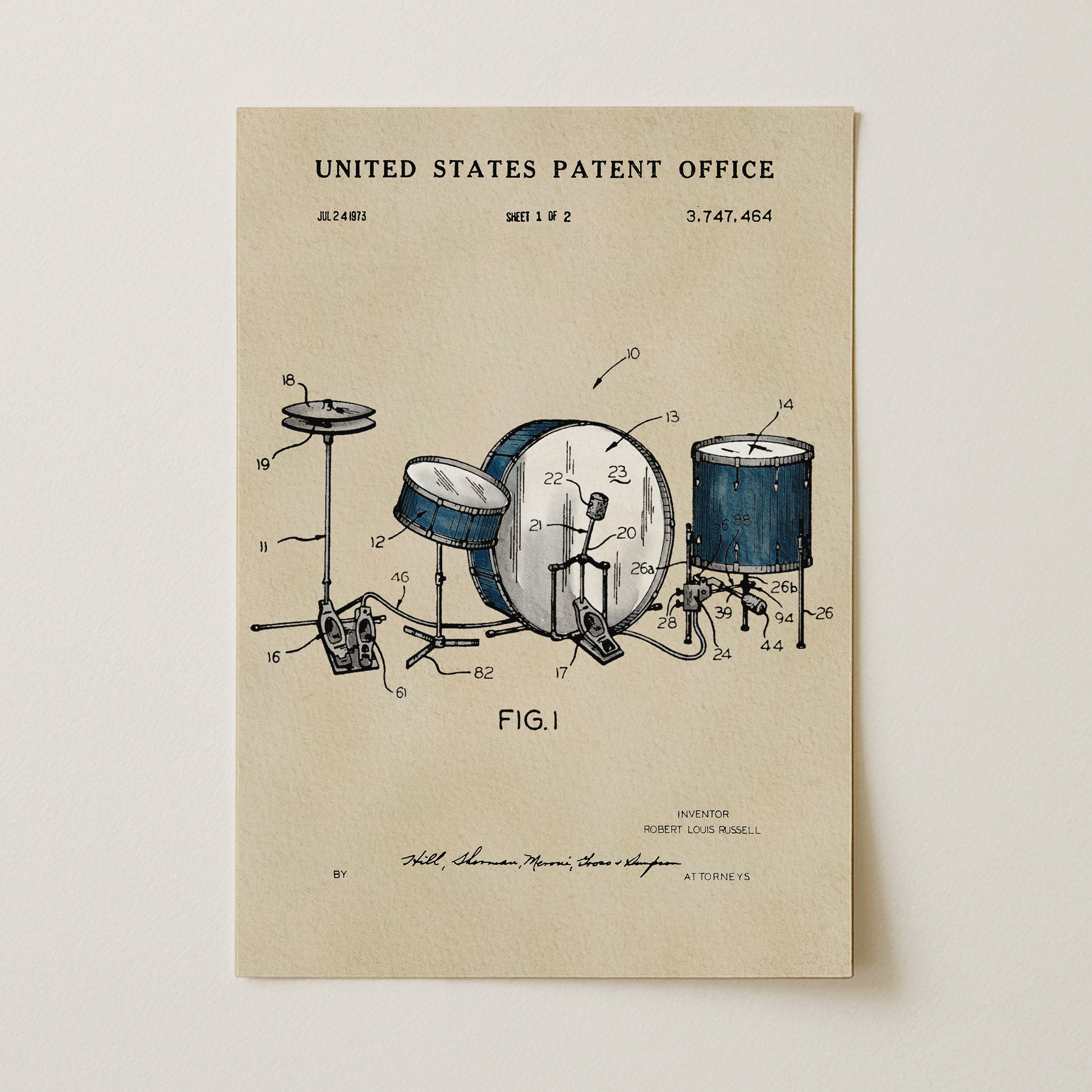 Drumset US Patent Art Print | Music Themed Dorm Decor | Wall Art