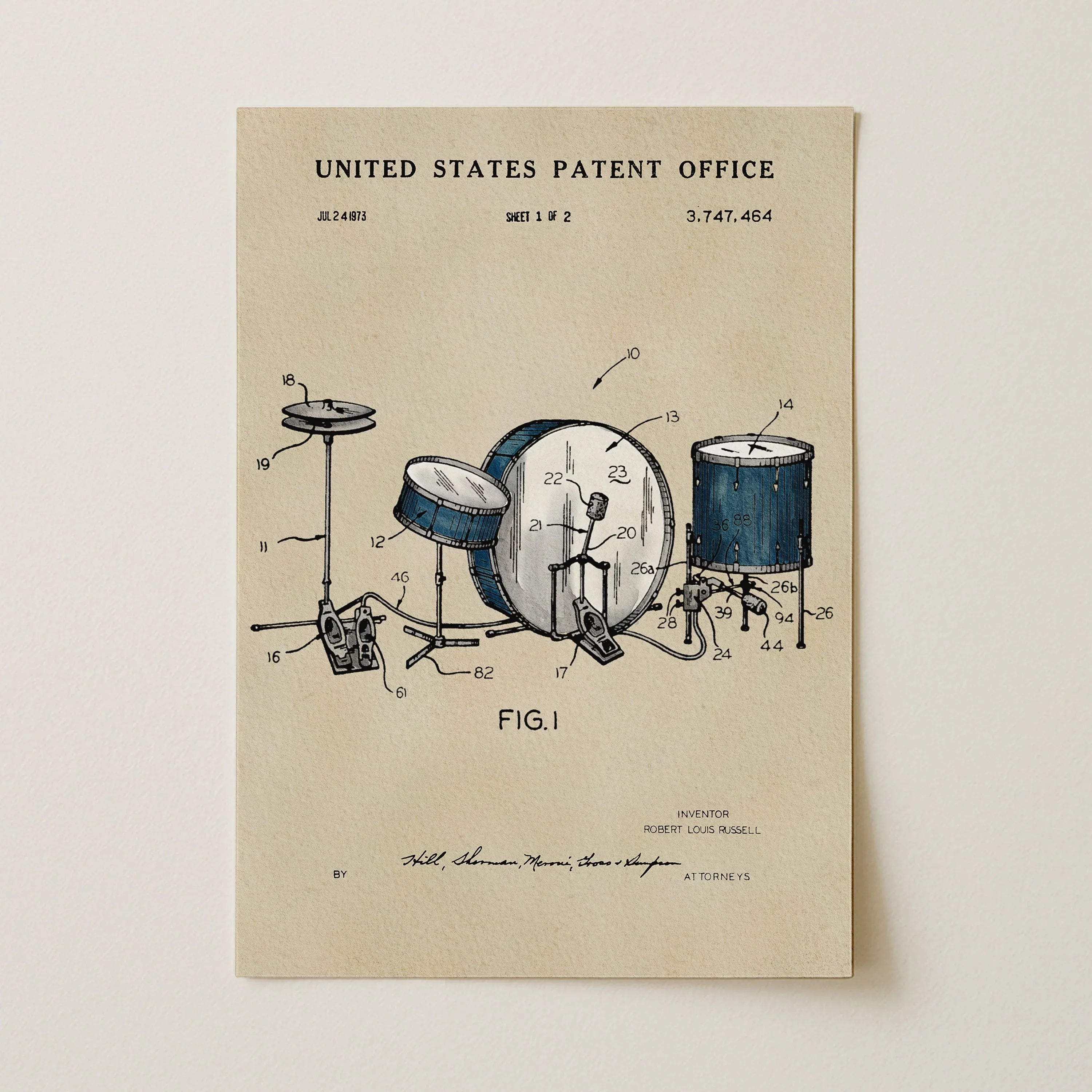Drumset US Patent Art Print | Music Themed Dorm Decor | Wall Art