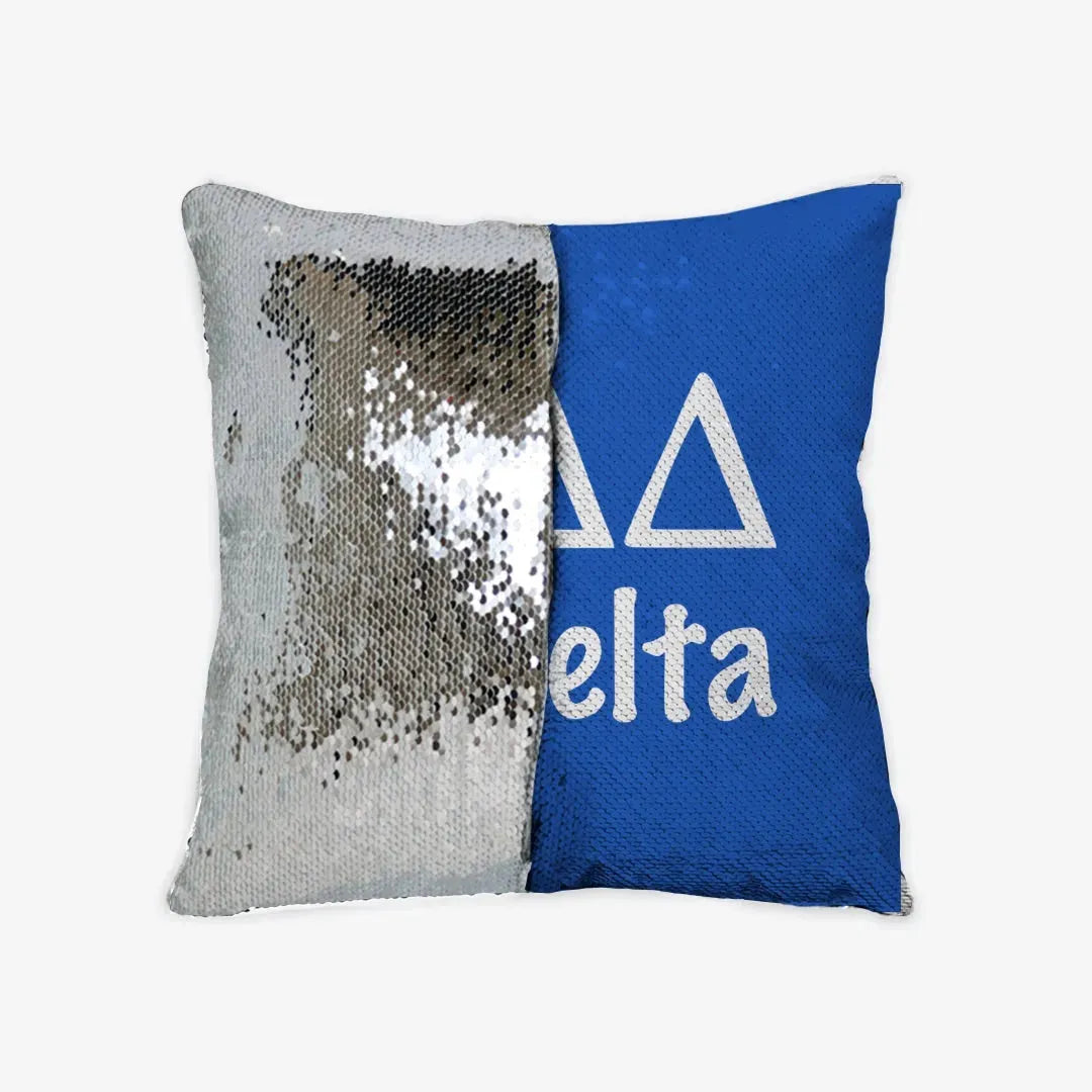 Tri Delta Sequin Throw Pillow Cover - Blue Silver Pillow Covers