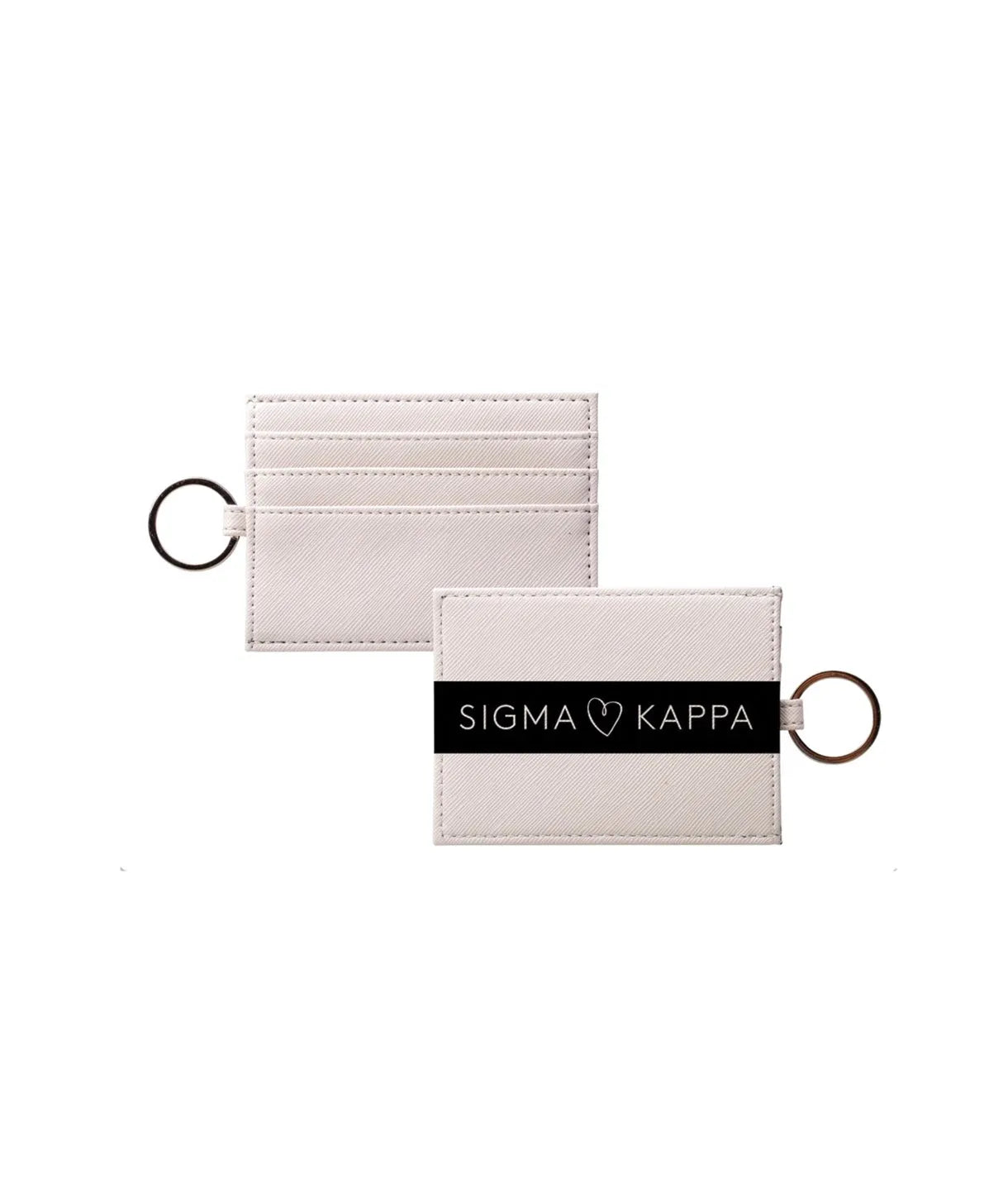 Sigma Kappa Vegan Saffiano Leather Keychain Card Holder - Modern Stripe Black Travel Wallet