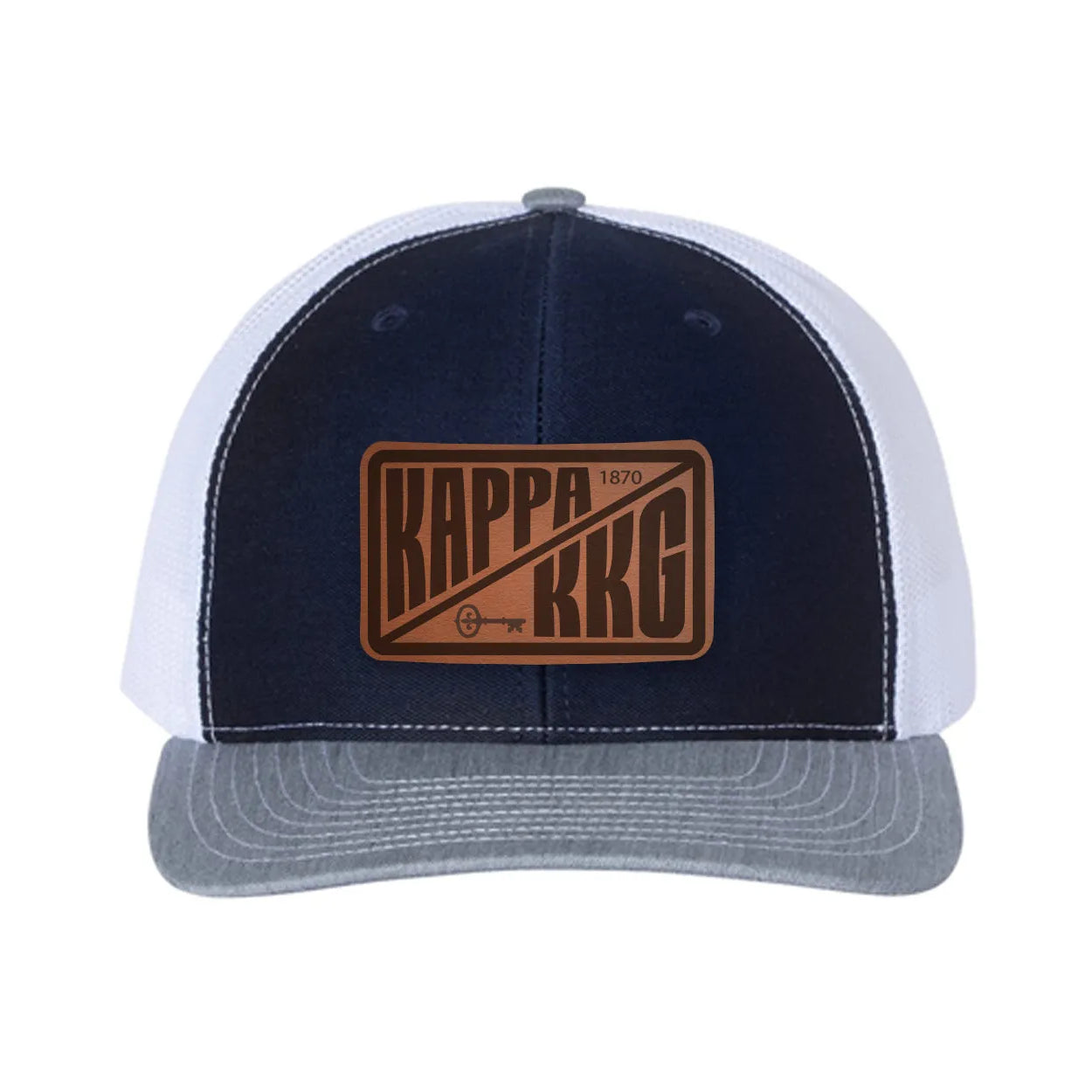 Kappa Kappa GammaRichardson 112 Leatherette Patch Trucker Hat - Divide Navy White Heather Gray Trucker Hat