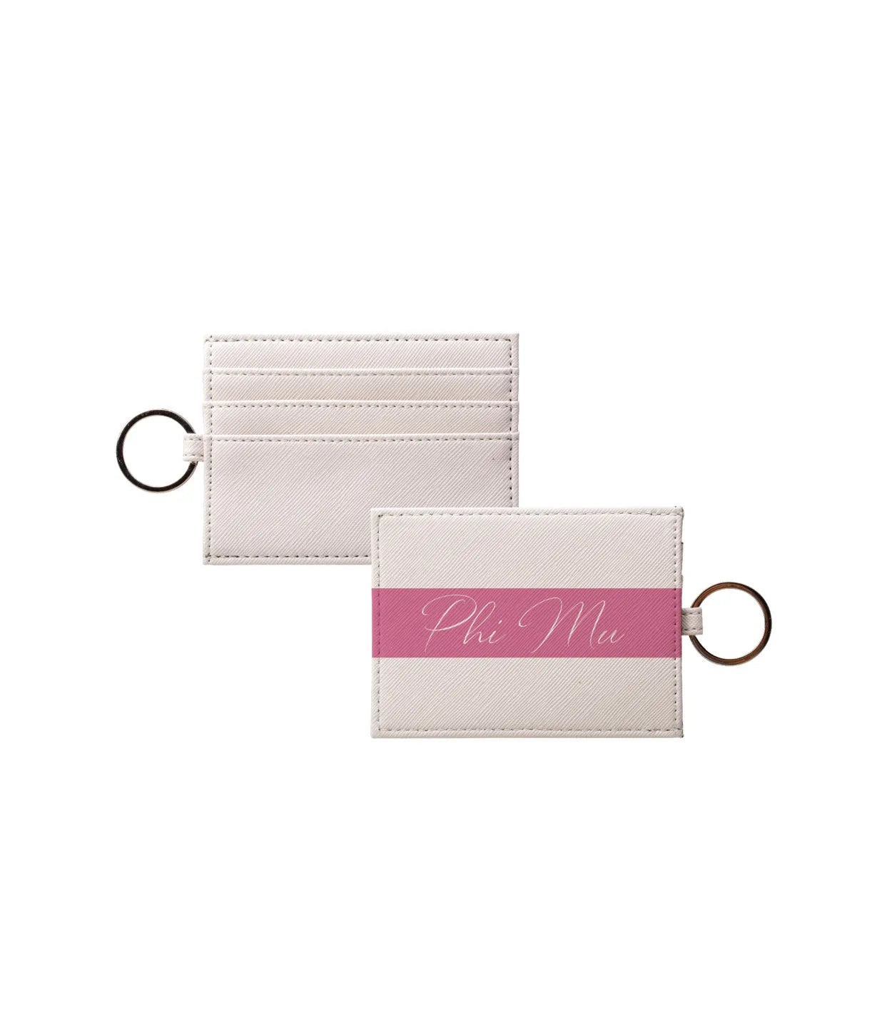 Phi Mu Vegan Saffiano Leather Keychain Card Holder - Modern Stripe Travel Wallet