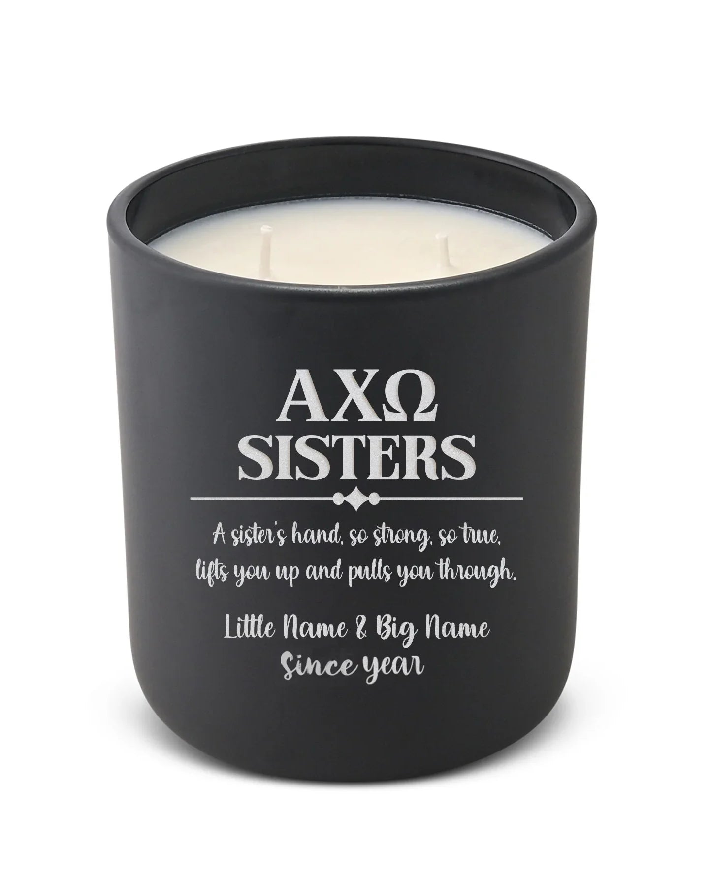 Personalized Alpha Chi Omega Laser Etched Glow Candle Candle 12 oz- Sisters