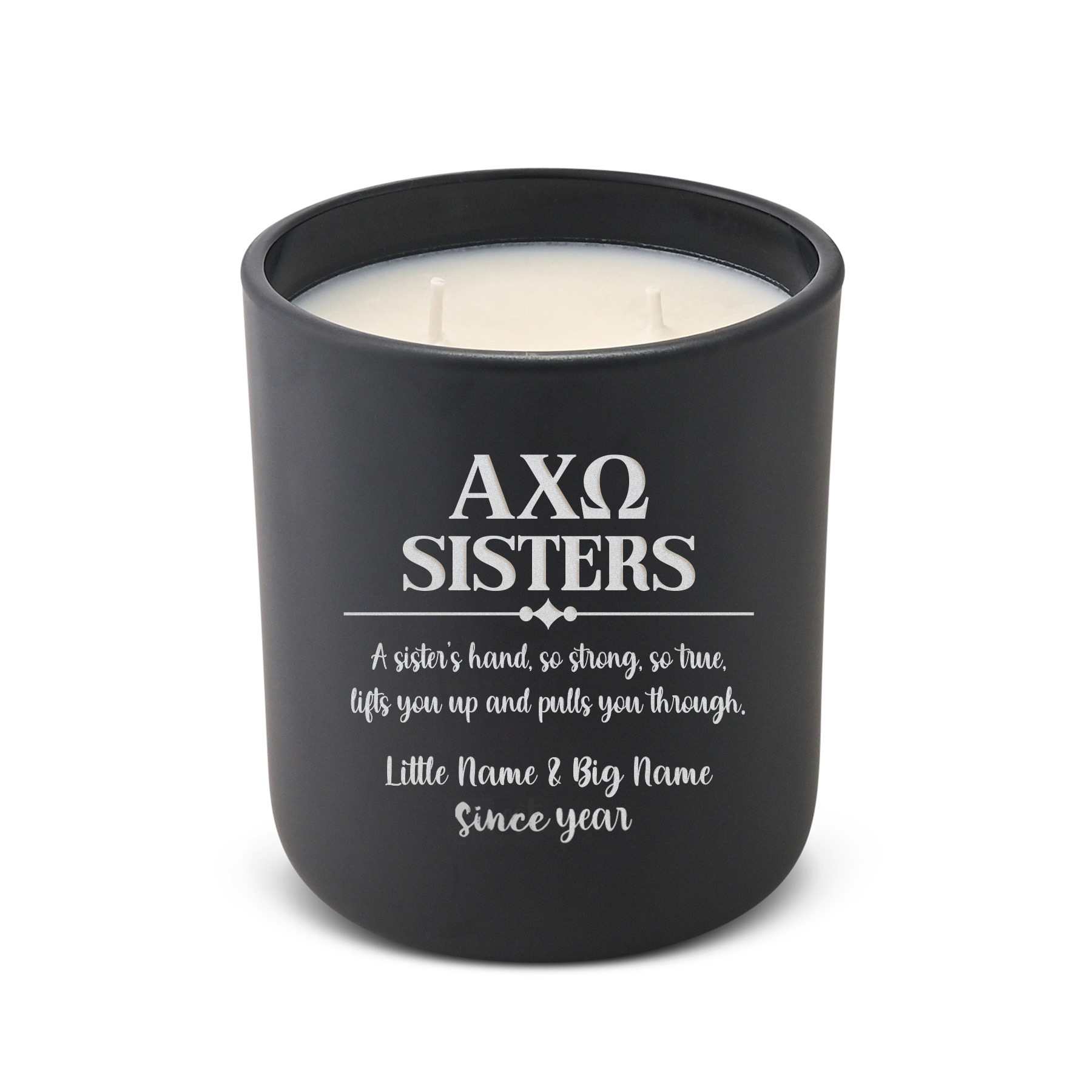 Personalized Alpha Chi Omega Laser Etched Glow Candle Candle 12 oz- Sisters