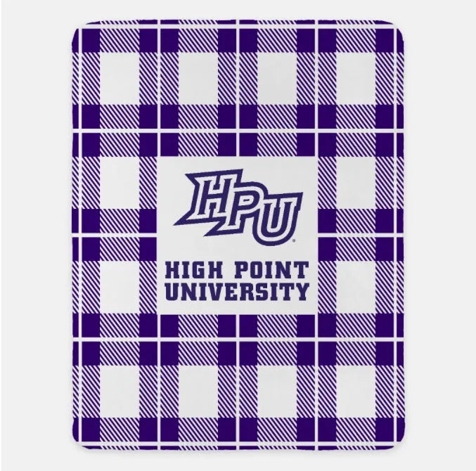 High Point University XL 60x80 Sherpa Blanket - BPlaid Purple Throw Blankets
