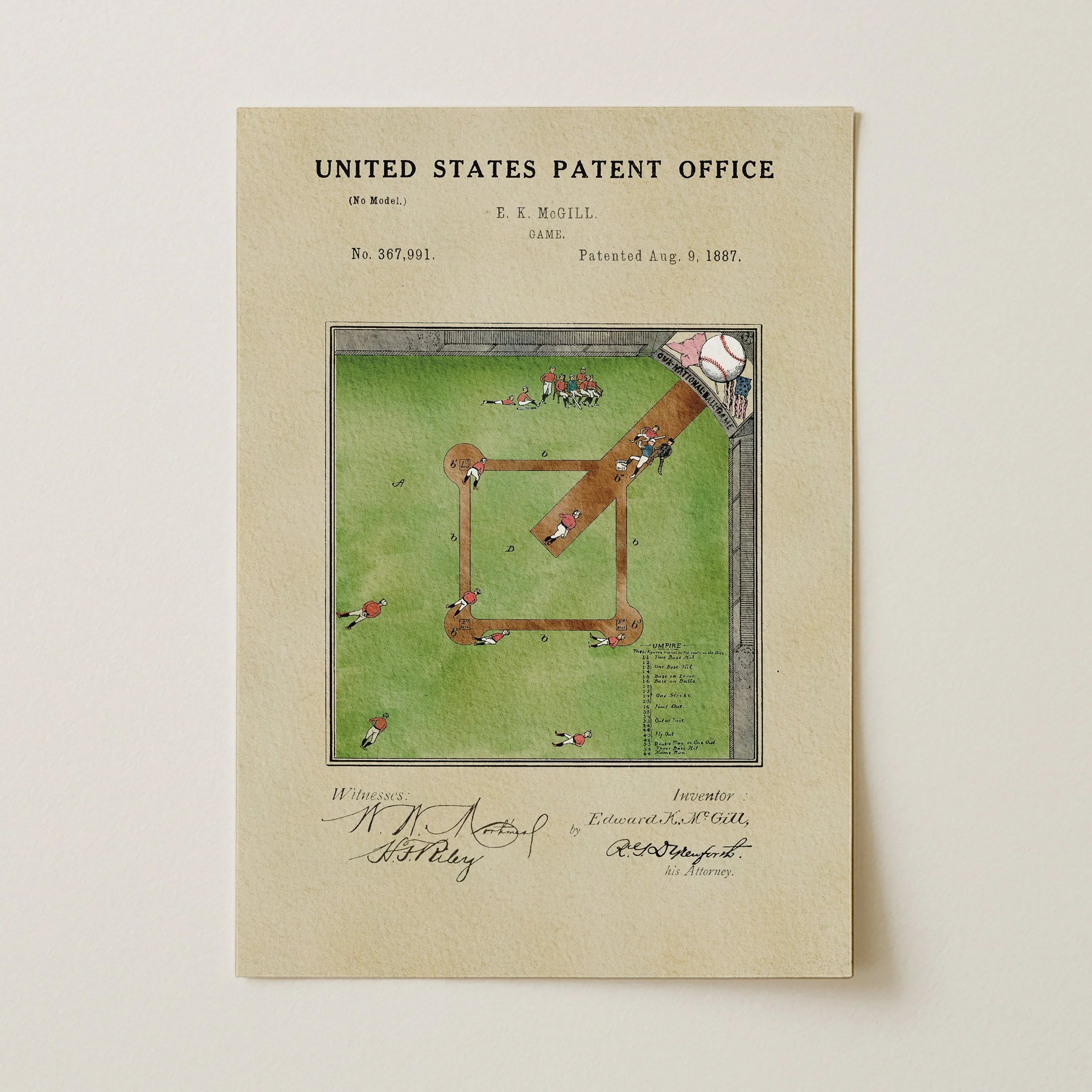 Baseball Field US Patent Art Print | Sports-Themed Dorm Decor | Campus Greek Fit