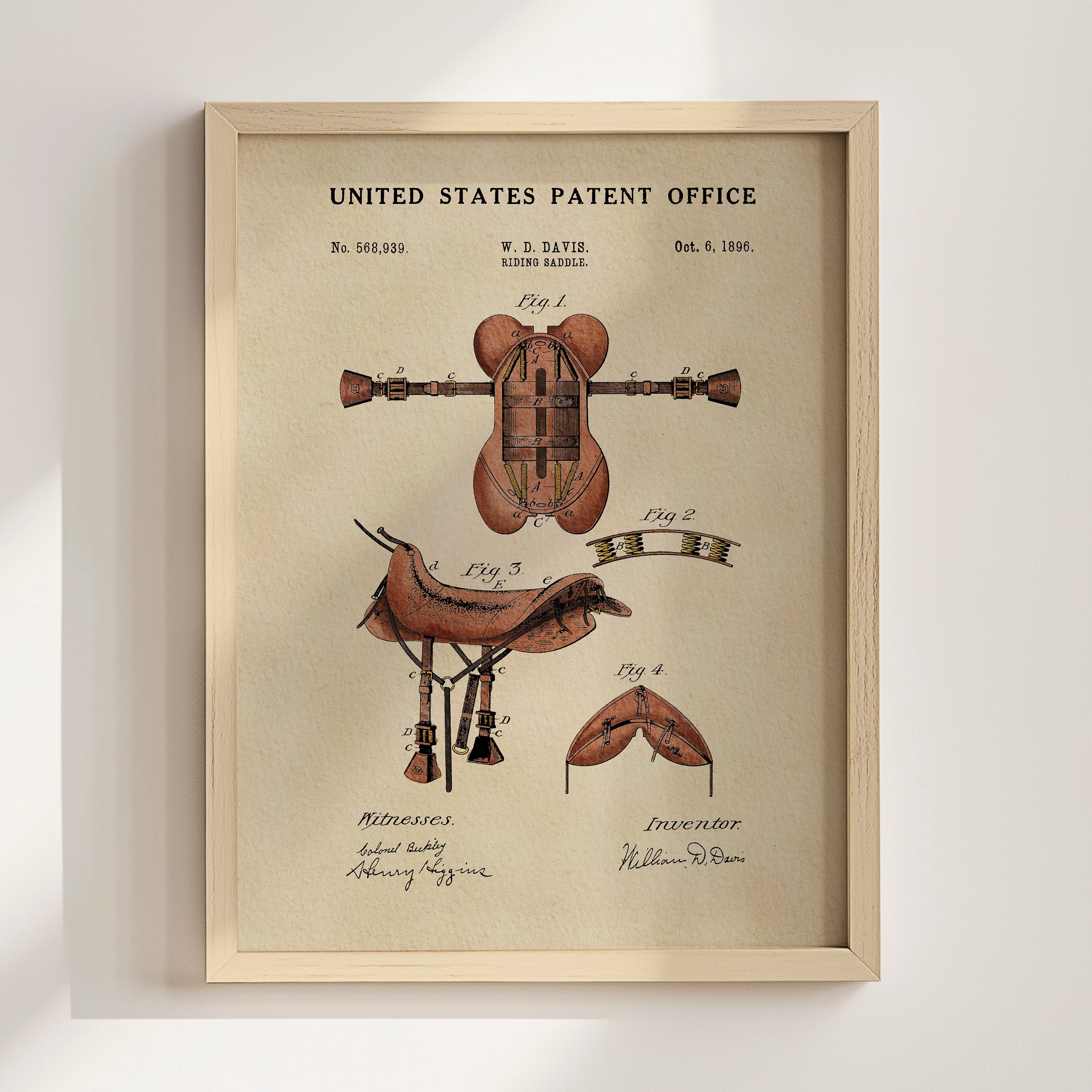 Horse Riding Saddle US Patent Art Print | Equestrian Wall Art | Dorm