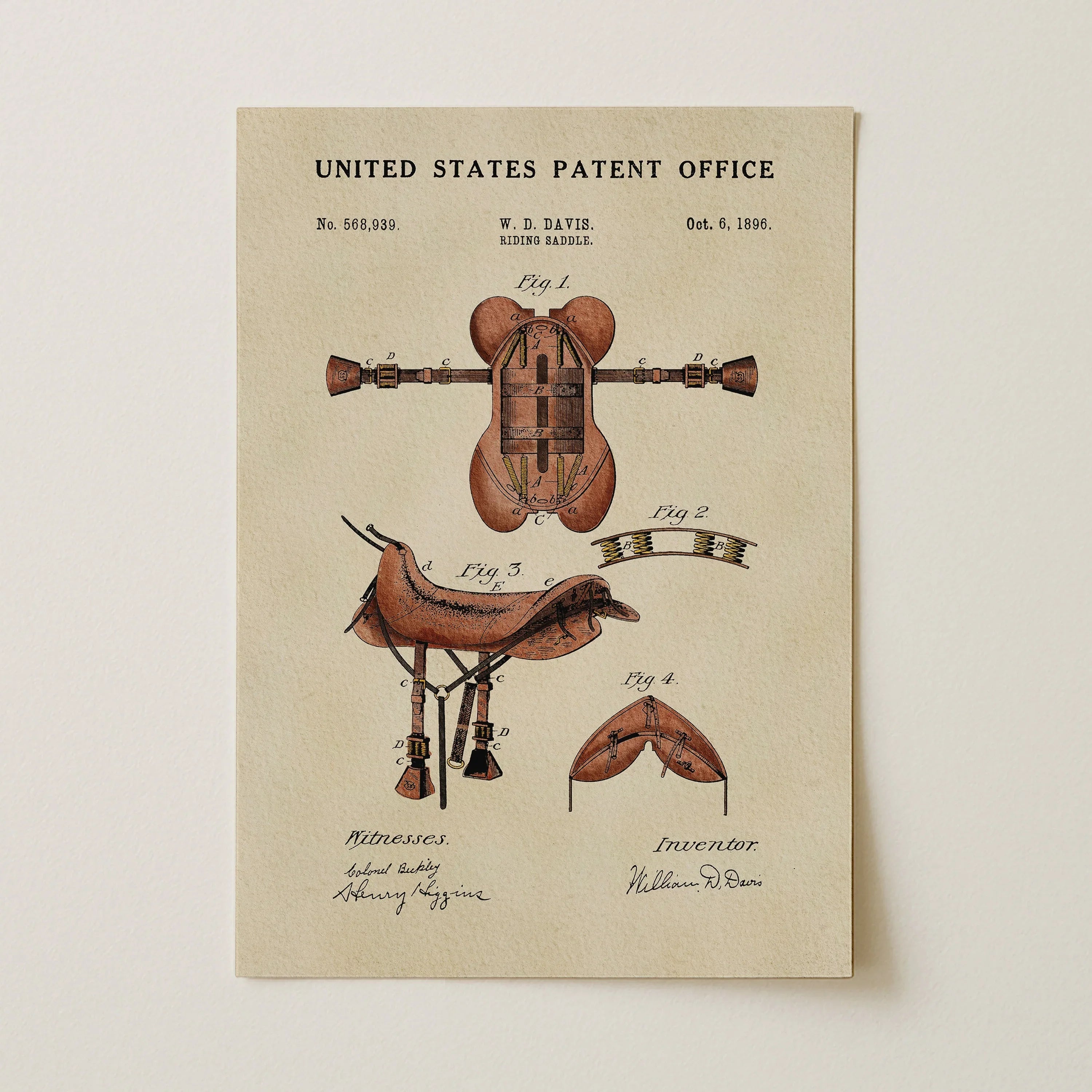Horse Riding Saddle US Patent Art Print | Equestrian Wall Art | Dorm