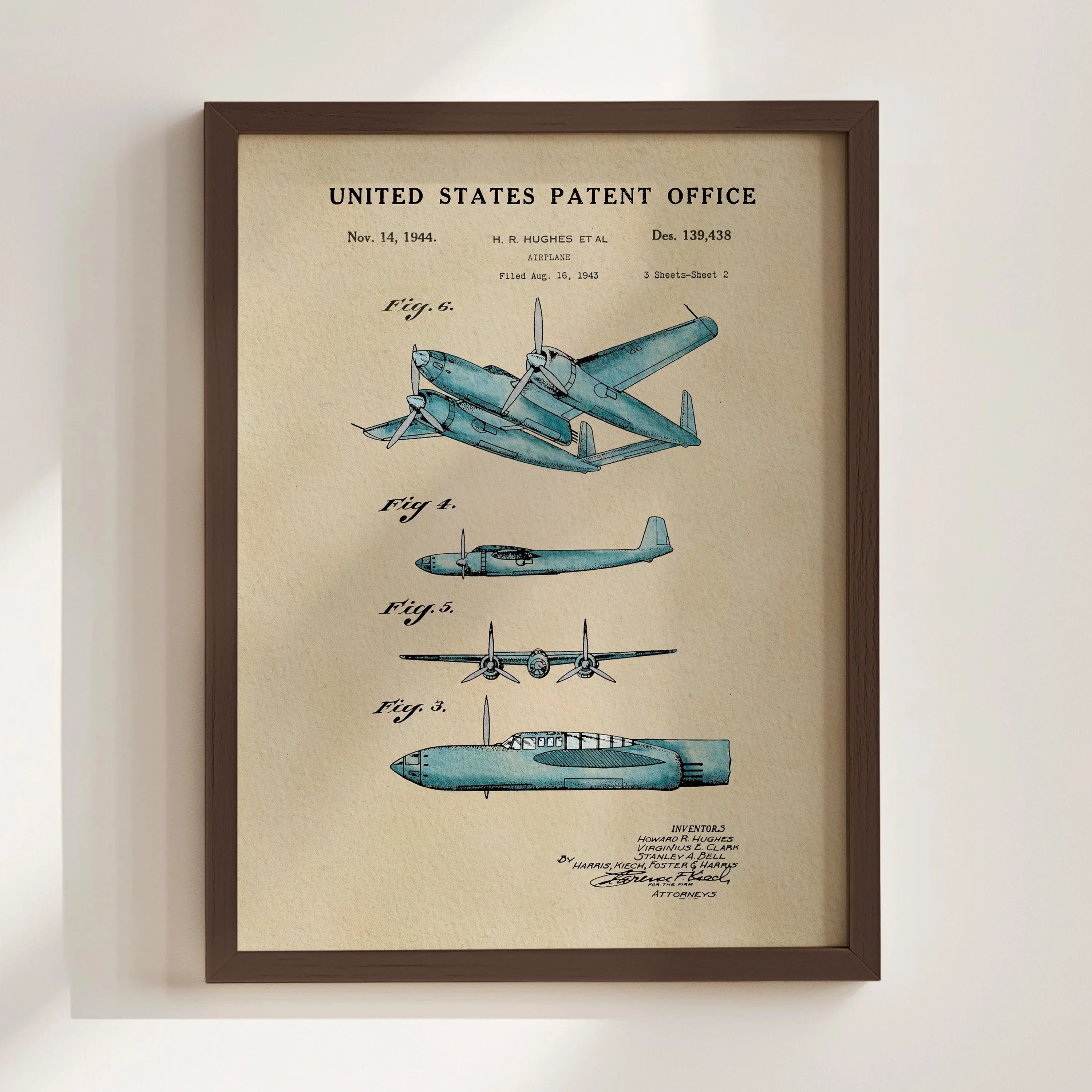 Vintage Airplane US Patent Art Print | Guys Dorm Decor | Wall Art