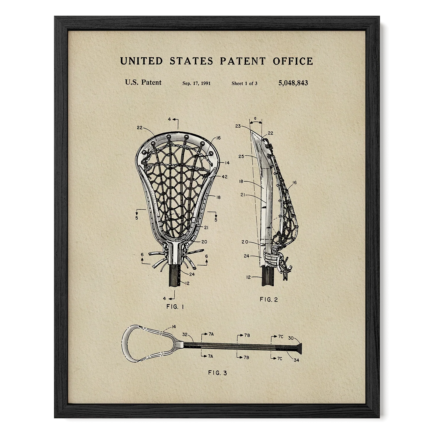 Modern Lacrosse Stick US Patent Art Print | Sports-Themed Dorm Decor