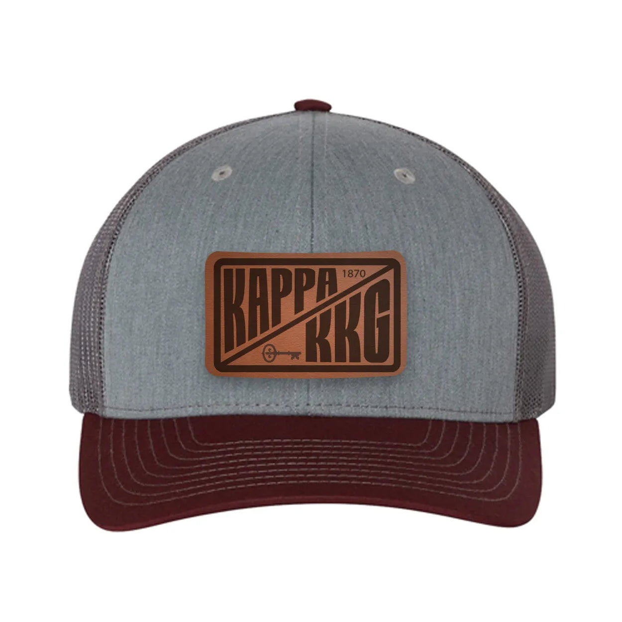 Kappa Kappa GammaRichardson 112 Leatherette Patch Trucker Hat - Divide Heather Gray Charcoal Maroon Trucker Hat