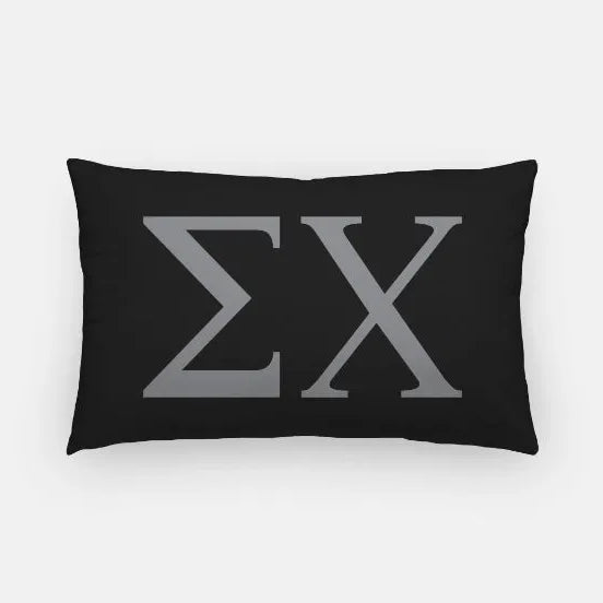 Sigma Chi Lumbar Pillow Cover - Greek Letters Black Gray Pillow Covers