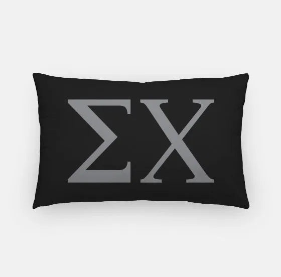 Sigma Chi Lumbar Pillow Cover - Greek Letters Black Gray Pillow Covers